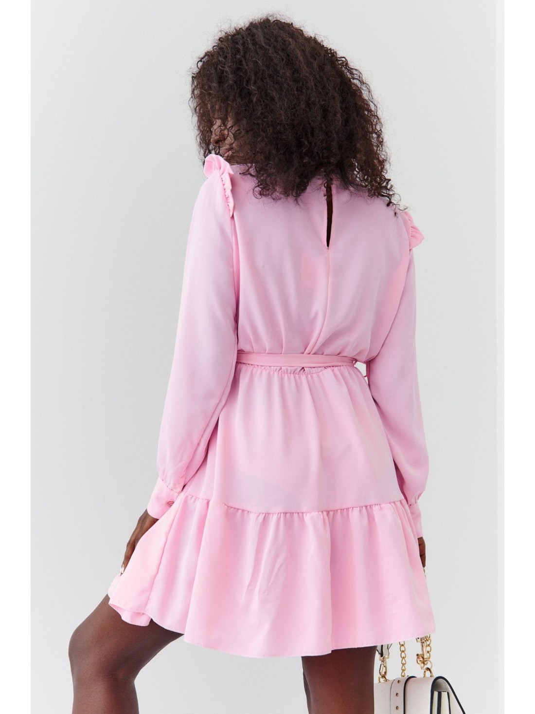 Smooth dress with a stand-up collar, pink 17576 - Online store - Boutique